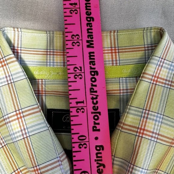 Bobby Jones Collection L Yellow Plaid‎ Long Sleeve Cotton Shirt Woven in Italy - Picture 4 of 8